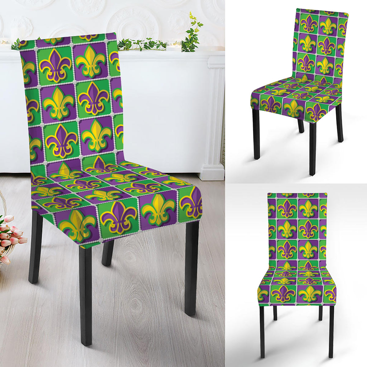 Mardi Gras Fleur De Lis Pattern Print Dining Chair Slipcover