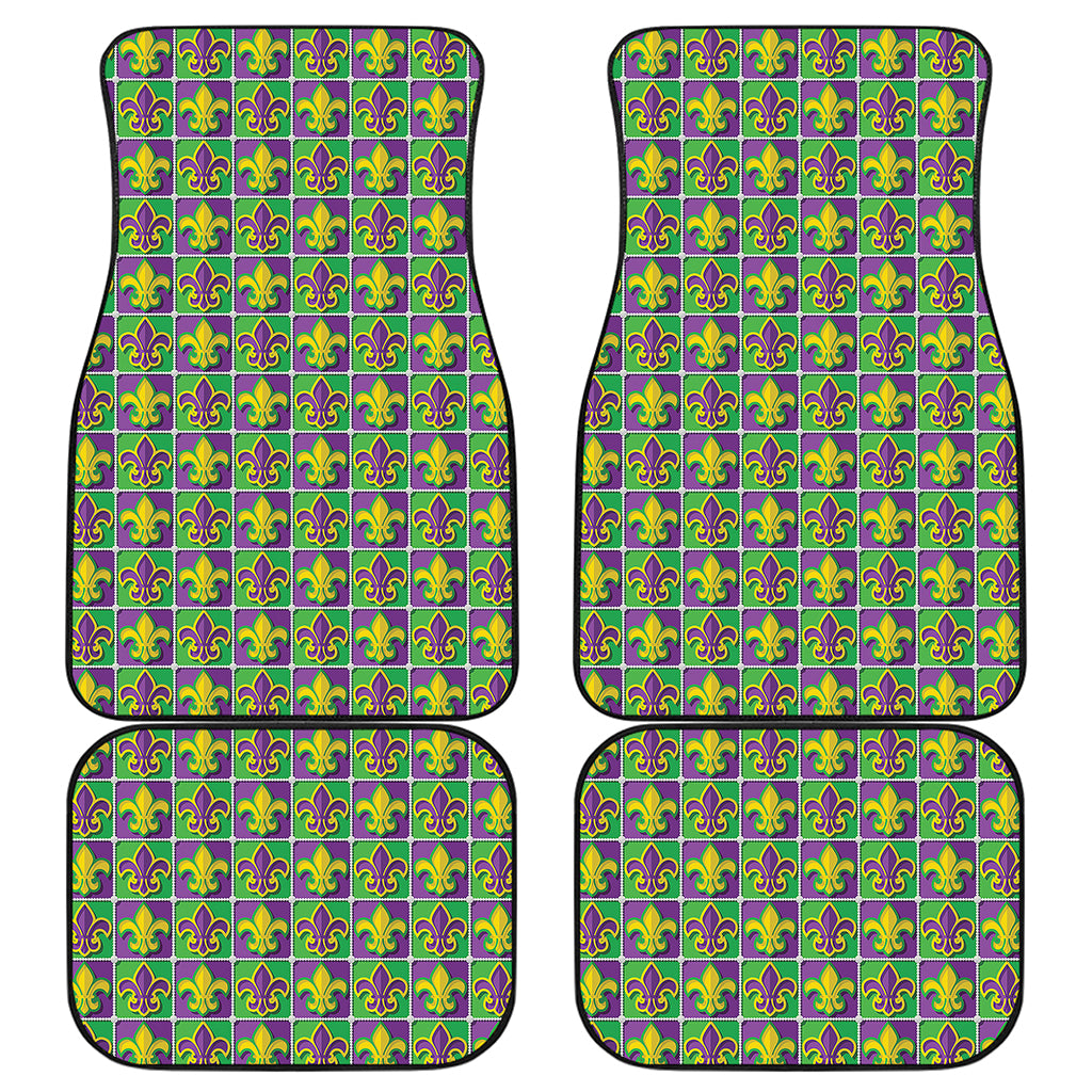 Mardi Gras Fleur De Lis Pattern Print Front and Back Car Floor Mats