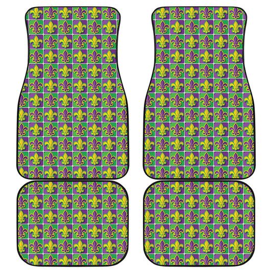 Mardi Gras Fleur De Lis Pattern Print Front and Back Car Floor Mats