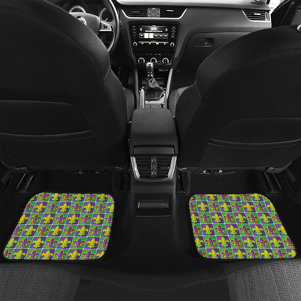 Mardi Gras Fleur De Lis Pattern Print Front and Back Car Floor Mats