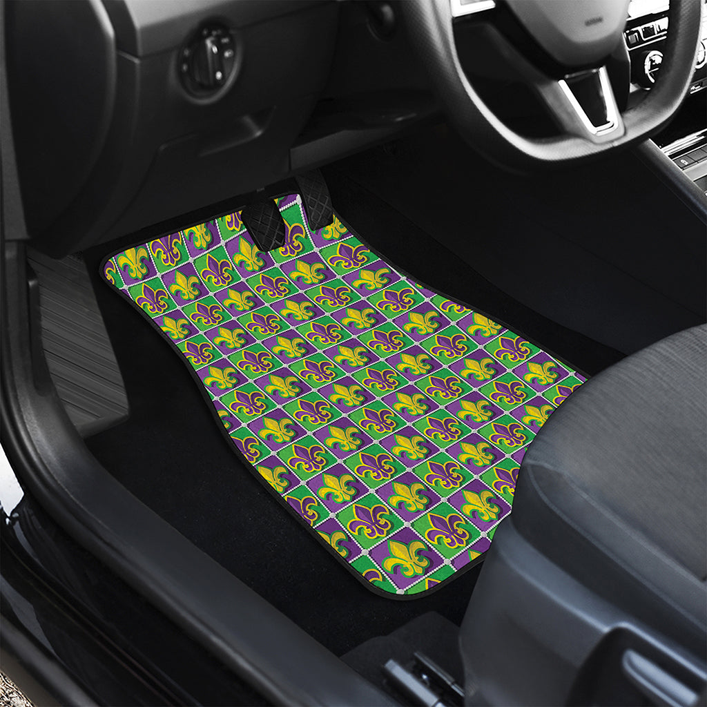 Mardi Gras Fleur De Lis Pattern Print Front and Back Car Floor Mats