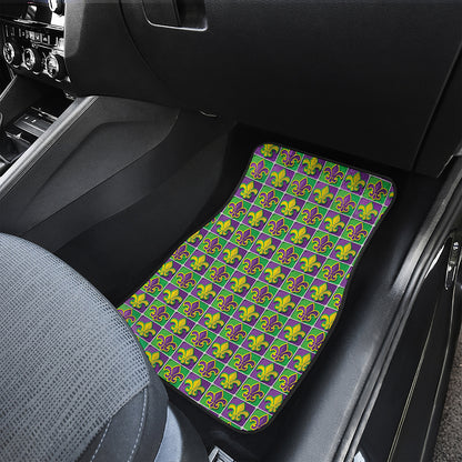Mardi Gras Fleur De Lis Pattern Print Front and Back Car Floor Mats