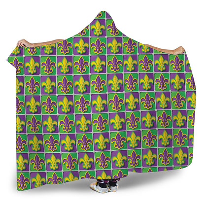 Mardi Gras Fleur De Lis Pattern Print Hooded Blanket