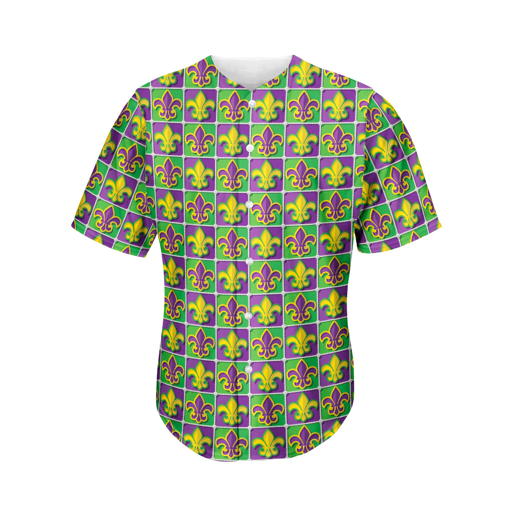 Mardi Gras Fleur De Lis Pattern Print Men's Baseball Jersey