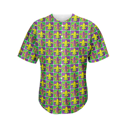 Mardi Gras Fleur De Lis Pattern Print Men's Baseball Jersey