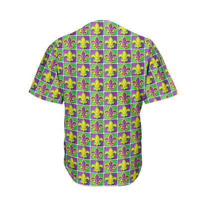 Mardi Gras Fleur De Lis Pattern Print Men's Baseball Jersey