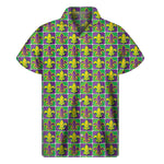 Mardi Gras Fleur De Lis Pattern Print Men's Short Sleeve Shirt