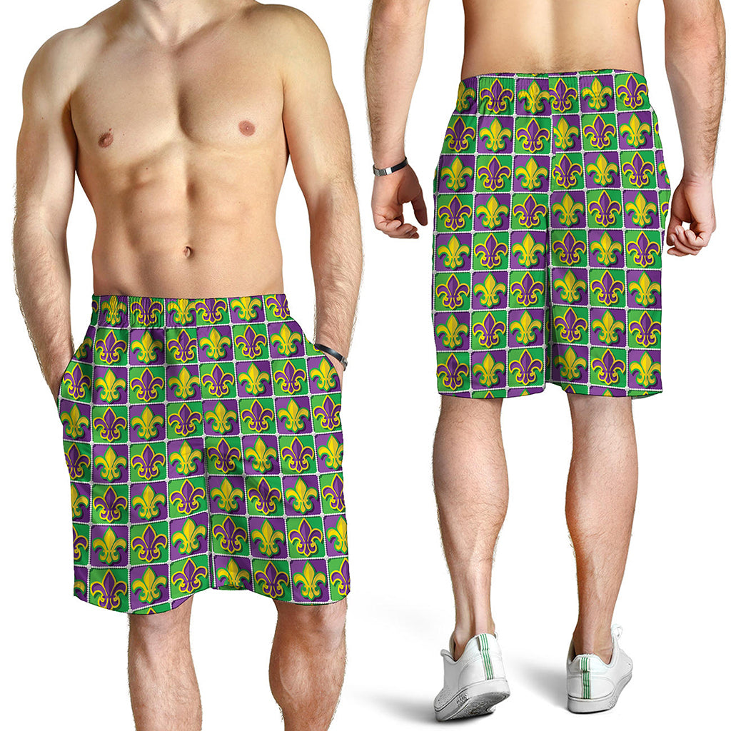 Mardi Gras Fleur De Lis Pattern Print Men's Shorts