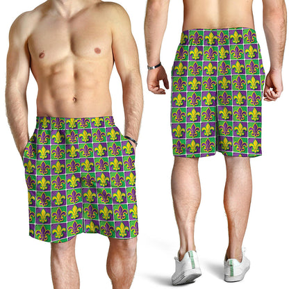Mardi Gras Fleur De Lis Pattern Print Men's Shorts