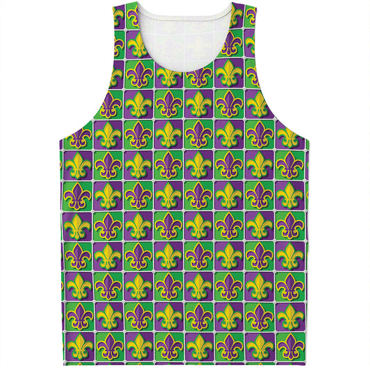 Mardi Gras Fleur De Lis Pattern Print Men's Tank Top