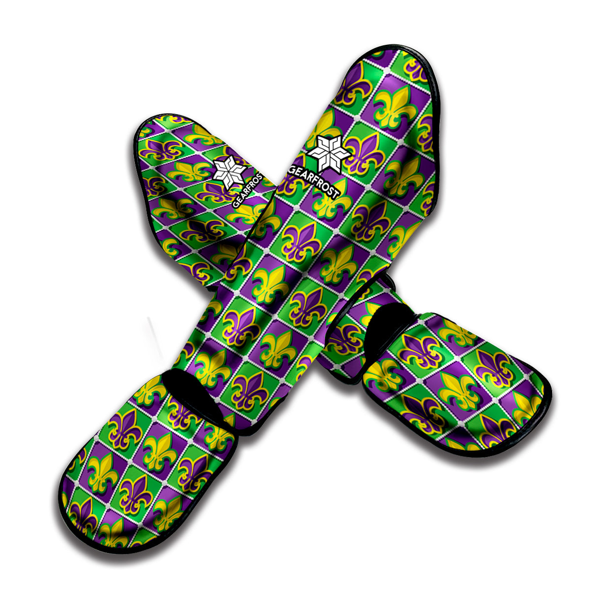 Mardi Gras Fleur De Lis Pattern Print Muay Thai Shin Guard