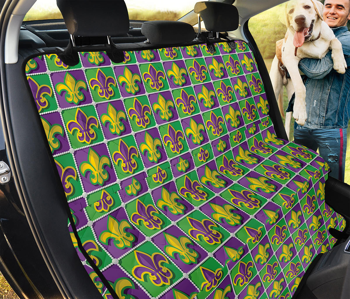 Mardi Gras Fleur De Lis Pattern Print Pet Car Back Seat Cover