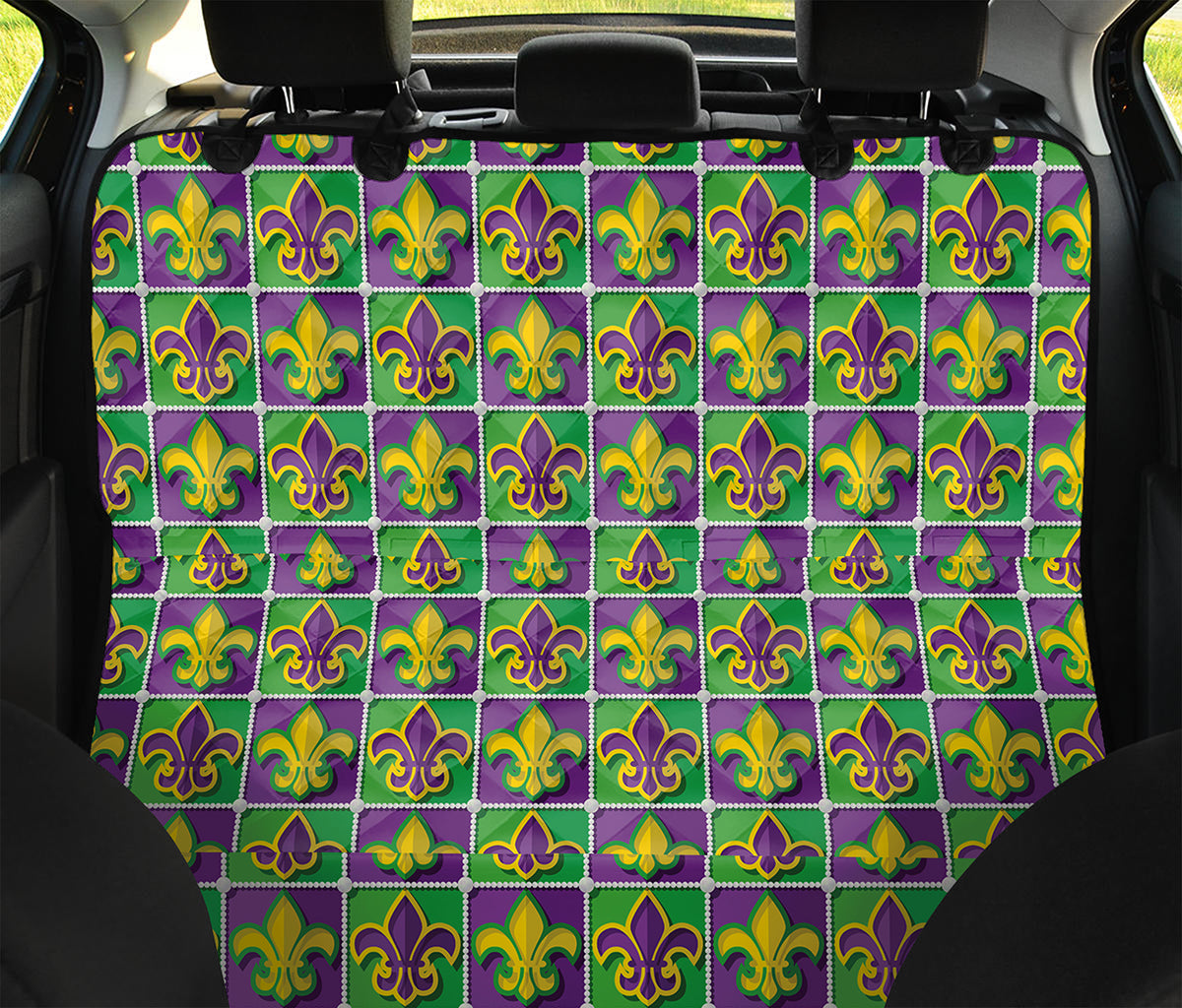 Mardi Gras Fleur De Lis Pattern Print Pet Car Back Seat Cover