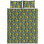 Mardi Gras Fleur De Lis Pattern Print Quilt Bed Set
