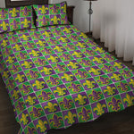 Mardi Gras Fleur De Lis Pattern Print Quilt Bed Set