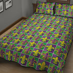 Mardi Gras Fleur De Lis Pattern Print Quilt Bed Set