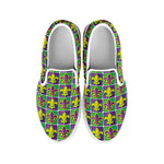 Mardi Gras Fleur De Lis Pattern Print White Slip On Shoes