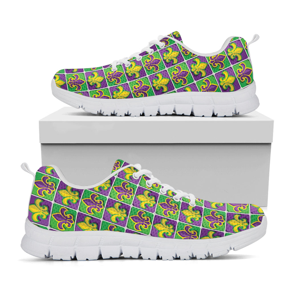 Mardi Gras Fleur De Lis Pattern Print White Sneakers