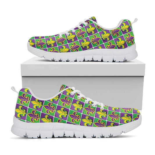 Mardi Gras Fleur De Lis Pattern Print White Sneakers