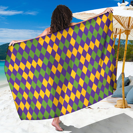 Mardi Gras Harlequin Pattern Print Beach Sarong Wrap