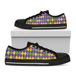 Mardi Gras Harlequin Pattern Print Black Low Top Shoes