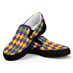 Mardi Gras Harlequin Pattern Print Black Slip On Shoes