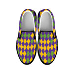 Mardi Gras Harlequin Pattern Print Black Slip On Shoes