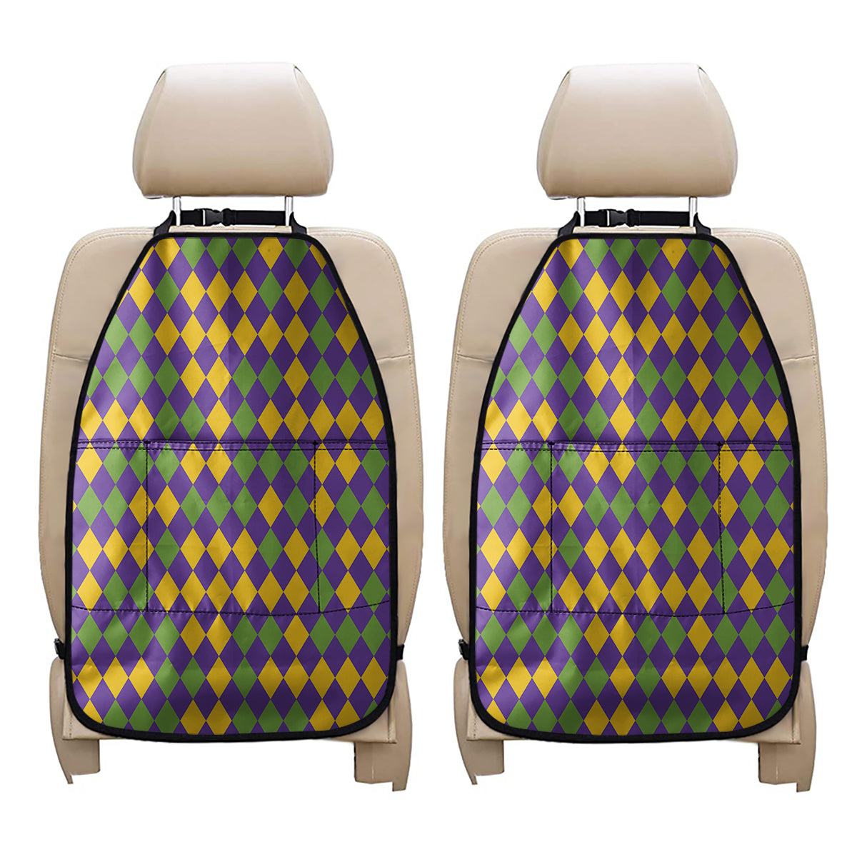 Mardi Gras Harlequin Pattern Print Car Seat Organizers