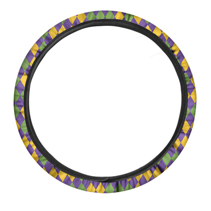 Mardi Gras Harlequin Pattern Print Car Steering Wheel Cover