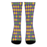 Mardi Gras Harlequin Pattern Print Crew Socks