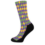 Mardi Gras Harlequin Pattern Print Crew Socks