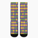 Mardi Gras Harlequin Pattern Print Crew Socks