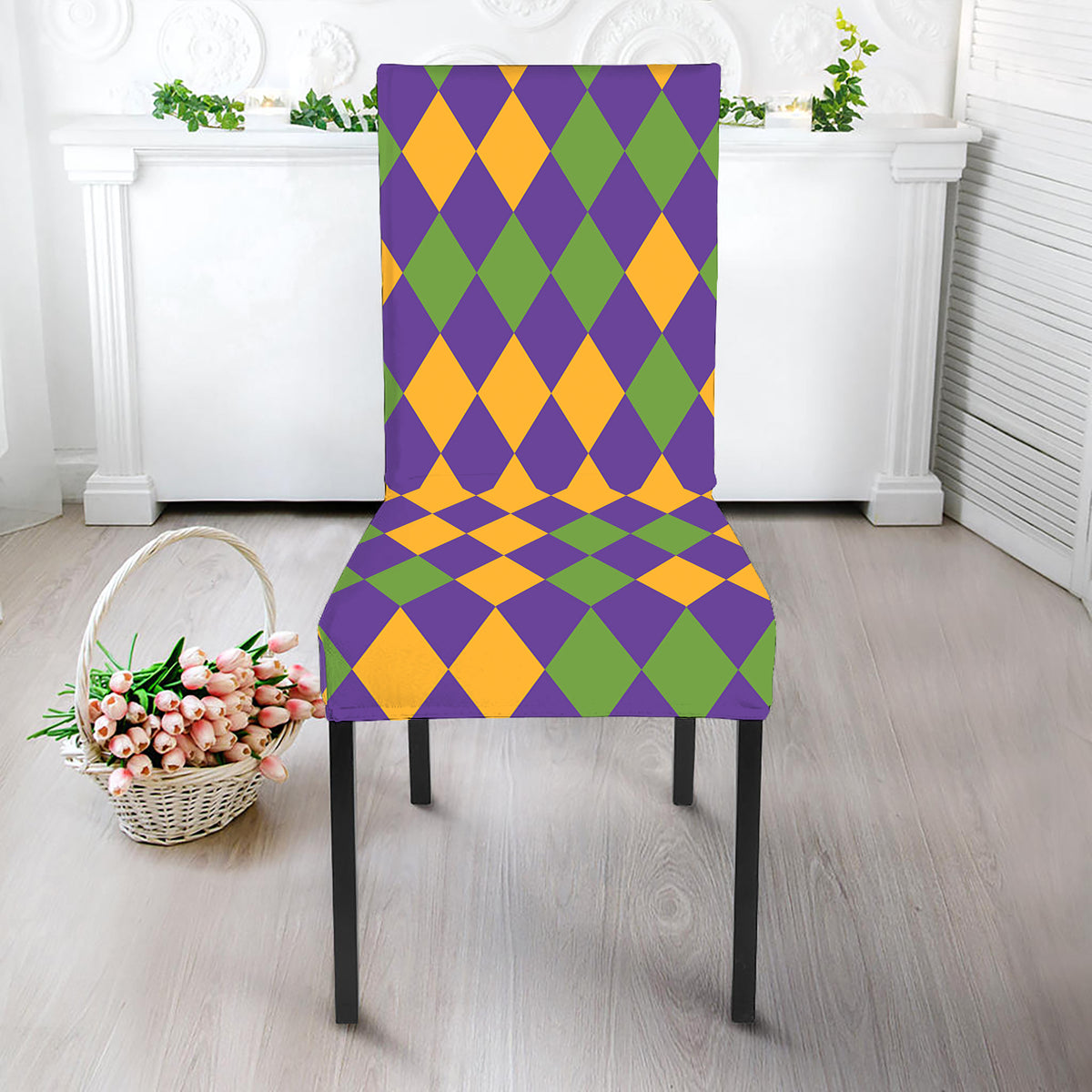 Mardi Gras Harlequin Pattern Print Dining Chair Slipcover