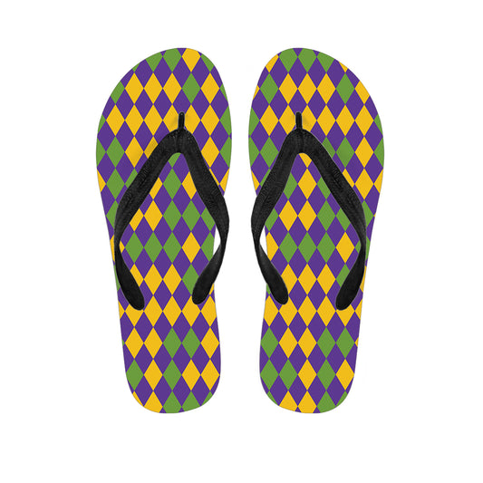 Mardi Gras Harlequin Pattern Print Flip Flops