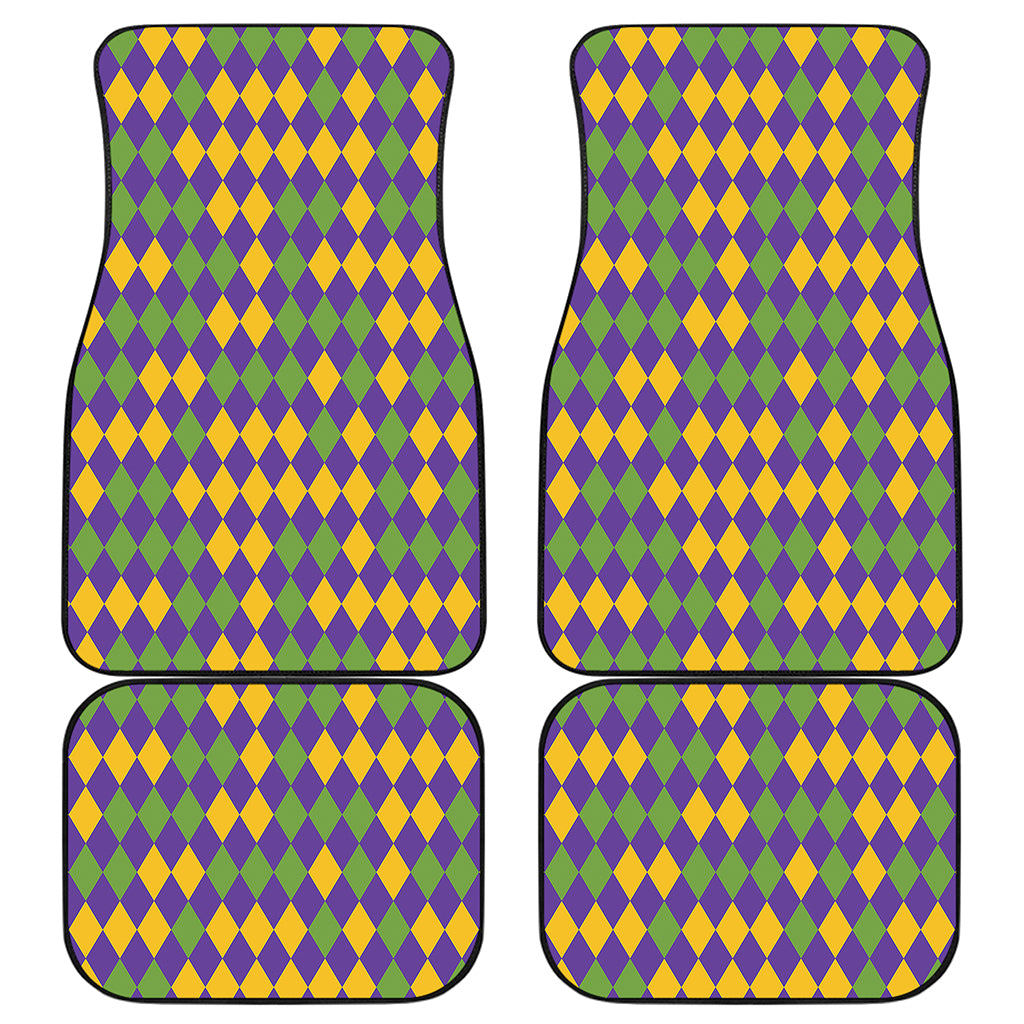 Mardi Gras Harlequin Pattern Print Front and Back Car Floor Mats