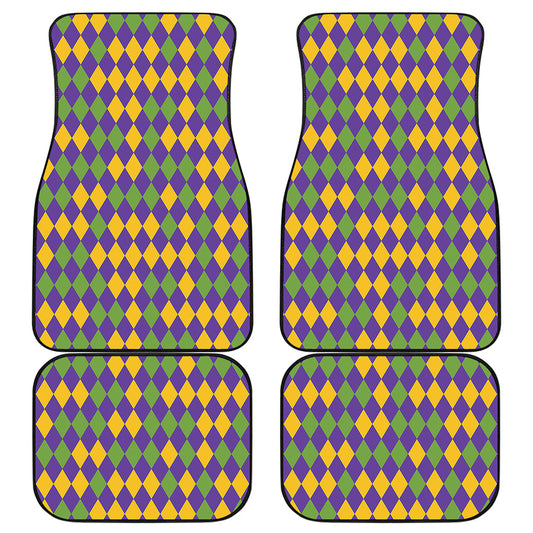 Mardi Gras Harlequin Pattern Print Front and Back Car Floor Mats