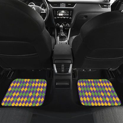 Mardi Gras Harlequin Pattern Print Front and Back Car Floor Mats