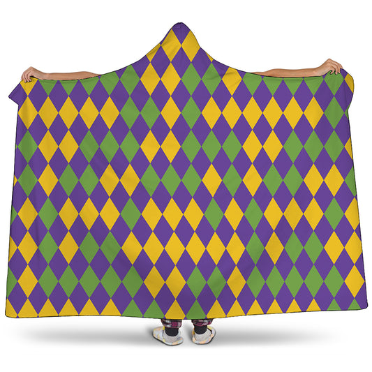 Mardi Gras Harlequin Pattern Print Hooded Blanket