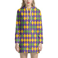 Mardi Gras Harlequin Pattern Print Pullover Hoodie Dress