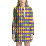 Mardi Gras Harlequin Pattern Print Hoodie Dress