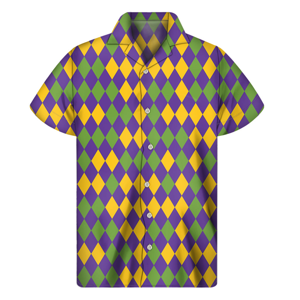 Mardi Gras Harlequin Pattern Print Men's Short Sleeve Shirt