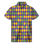 Mardi Gras Harlequin Pattern Print Men's Short Sleeve Shirt