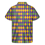 Mardi Gras Harlequin Pattern Print Men's Short Sleeve Shirt