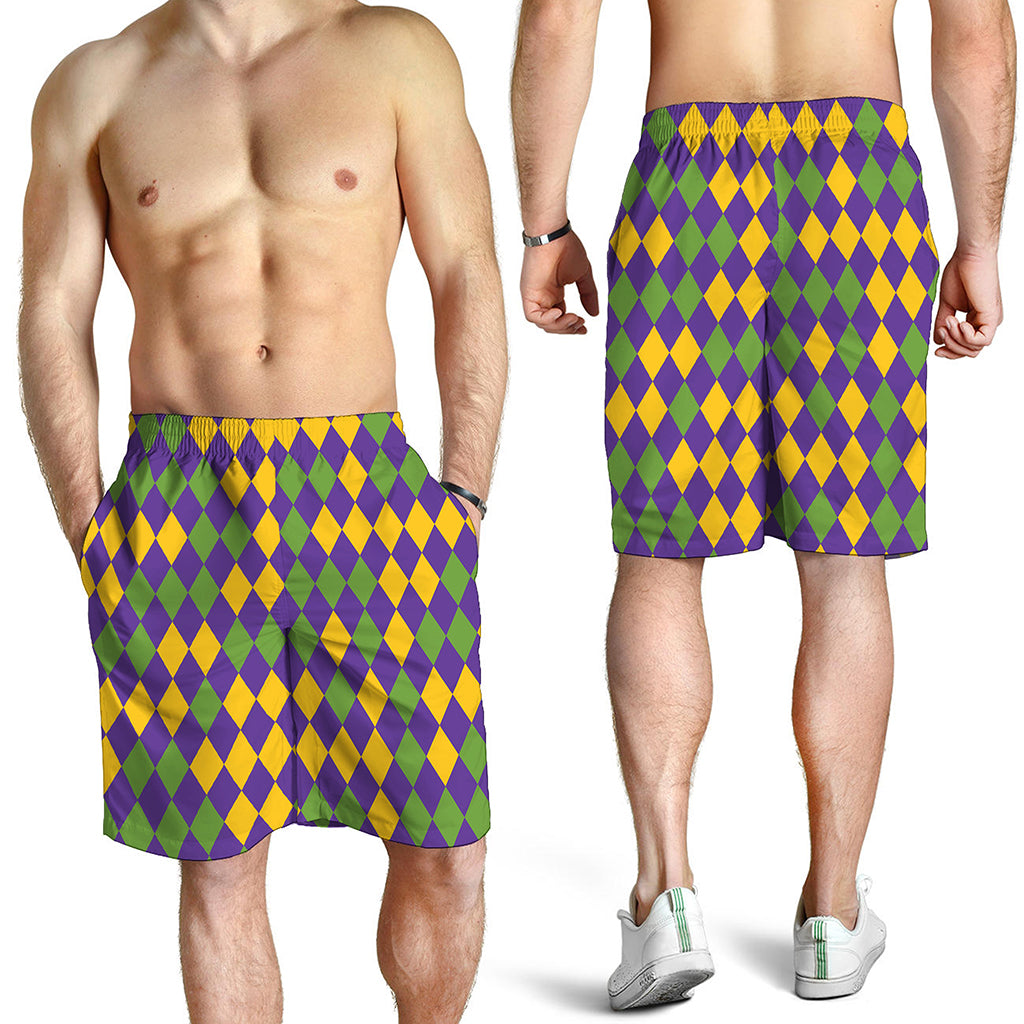 Mardi Gras Harlequin Pattern Print Men's Shorts