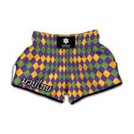 Mardi Gras Harlequin Pattern Print Muay Thai Boxing Shorts
