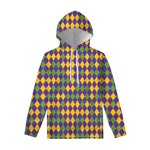 Mardi Gras Harlequin Pattern Print Pullover Hoodie