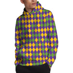 Mardi Gras Harlequin Pattern Print Pullover Hoodie