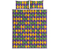 Mardi Gras Harlequin Pattern Print Quilt Bed Set