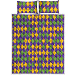 Mardi Gras Harlequin Pattern Print Quilt Bed Set