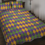 Mardi Gras Harlequin Pattern Print Quilt Bed Set